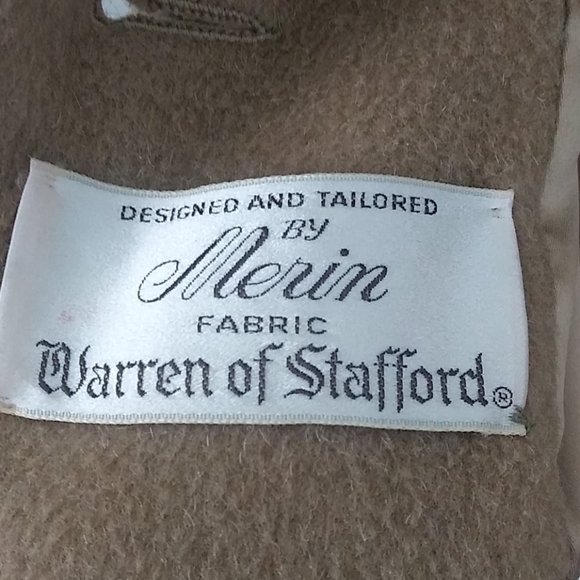 Warren of Stafford Vintage Tan Wool One Notched Double Breasted Classic Pea Coat - Picture 6 of 10